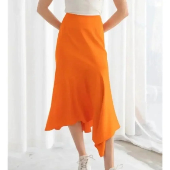 & Other Stories Orange Asymmetrical Midi Skirt - Picture 1 of 7
